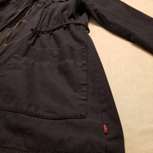Levi's Women Navy Hooded Jacket Cotton Medium Sherpa Interior Parka Coat Anorak - Picture 5 of 10